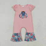 SR3112 Embroidery Pumpkin Flower Pink Baby Girls Romper