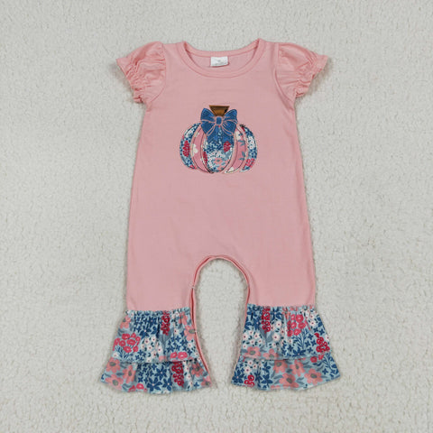 SR3112 Embroidery Pumpkin Flower Pink Baby Girls Romper