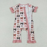 SR3116 Western Cows Bows Pink Baby Zipper Romper Sleepers