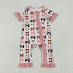 SR3116 Western Cows Bows Pink Baby Zipper Romper Sleepers