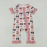 SR3116 Western Cows Bows Pink Baby Zipper Romper Sleepers