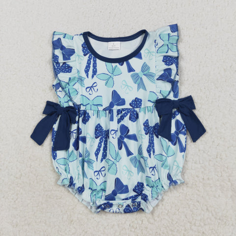 SR3121 Coquette Bows Blue Baby Girls Romper