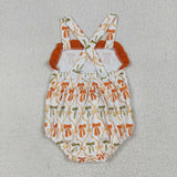SR3148 Fall Bows Orange Stripe Baby Girls Romper