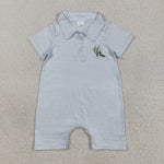 SR3149 Embroidery Mallard Ducks Blue Stripe Baby Boys Romper