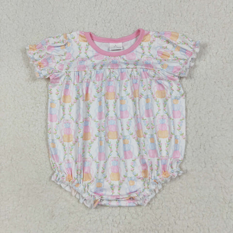 SR3151 Pumpkin Flower Bows Pink Baby Girls Romper