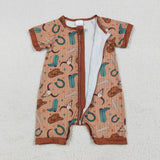 SR3155 Western Ribbed Shorts Baby Zipper Romper Sleepers