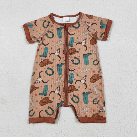 SR3155 Western Ribbed Shorts Baby Zipper Romper Sleepers