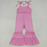 SR3156 Solid Color Pink Ribbed Girl's Jumpsuit
