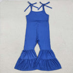 SR3158 Solid Color Navy Ribbed Girl's Jumpsuit