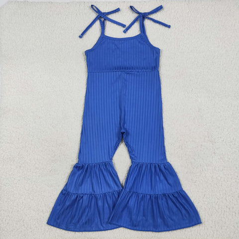 SR3158 Solid Color Navy Ribbed Girl's Jumpsuit