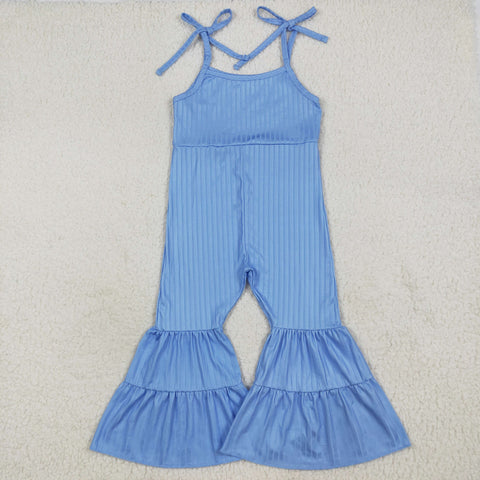 SR3159 Solid Color Blue Ribbed Girl's Jumpsuit