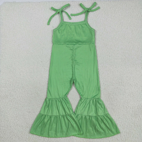SR3160 Solid Color Green Ribbed Girl's Jumpsuit
