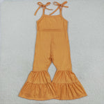 SR3162 Solid Color Orange Ribbed Girl's Jumpsuit