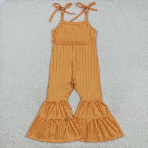 SR3162 Solid Color Orange Ribbed Girl's Jumpsuit