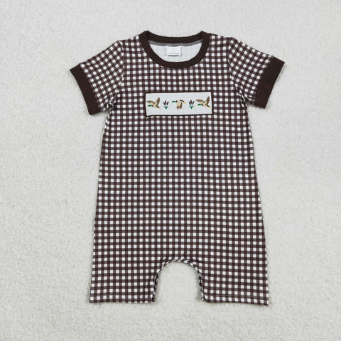 SR3164 Embroidery Mallard Ducks Brown Baby Boys Romper