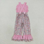 SR3176 Embroidery Pumpkin Flower Pink Girl's Jumpsuit