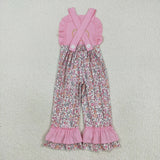 SR3176 Embroidery Pumpkin Flower Pink Girl's Jumpsuit