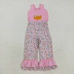 SR3176 Embroidery Pumpkin Flower Pink Girl's Jumpsuit