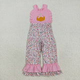 SR3176 Embroidery Pumpkin Flower Pink Girl's Jumpsuit