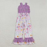 SR3177 Embroidery Halloween Flower Pumpkin Purple Girl's Jumpsuit