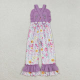 SR3177 Embroidery Halloween Flower Pumpkin Purple Girl's Jumpsuit