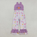 SR3177 Embroidery Halloween Flower Pumpkin Purple Girl's Jumpsuit