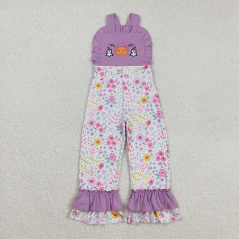 SR3177 Embroidery Halloween Flower Pumpkin Purple Girl's Jumpsuit