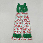 SR3178 Embroidery Christmas TIS THE SEASON Trees Pie Girl's Jumpsuit