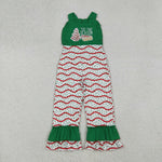 SR3178 Embroidery Christmas TIS THE SEASON Trees Pie Girl's Jumpsuit