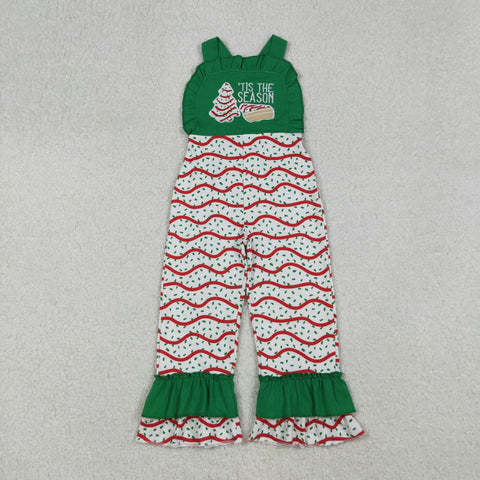 SR3178 Embroidery Christmas TIS THE SEASON Trees Pie Girl's Jumpsuit