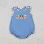 SR3190 Embroidery Pumpkin Dog Orange Plaid Baby Boys Romper