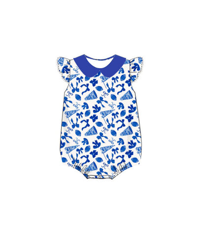 Preorder MOQ 5 pcs SR3192 Game Day Go Team Bows Football Blue Baby Girls Romper