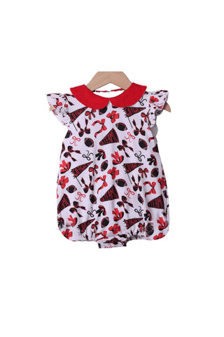 Preorder MOQ 5 pcs SR3193 Game Day Go Team Bows Football Red Baby Girls Romper