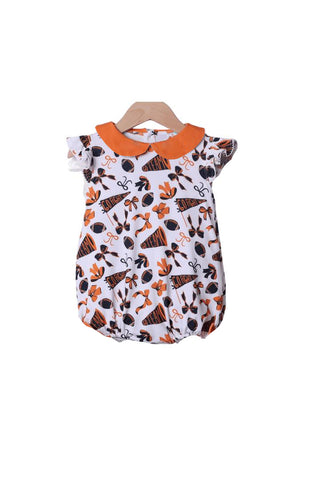 Preorder MOQ 5 pcs SR3195 Game Day Go Team Bows Football Orange Baby Girls Romper