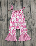 Preorder Samples SR3200 Pumpkin Bows Pink Suspenders Girl's Jumpsuit