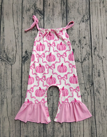 Preorder Samples SR3200 Pumpkin Bows Pink Suspenders Girl's Jumpsuit