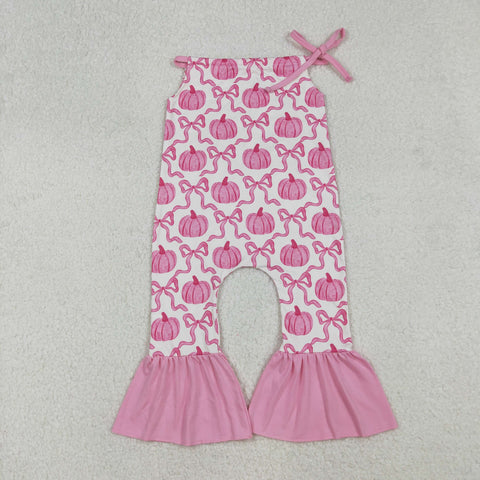 SR3200 Pumpkin Bows Pink Suspenders Girl's Jumpsuit