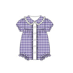 Preorder MOQ 5 pcs SR3208 Baseball Game Day Purple Plaid Baby Girls Romper