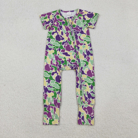 SR3211 Mardi Gras Camo Baby Zipper Romper Sleepers