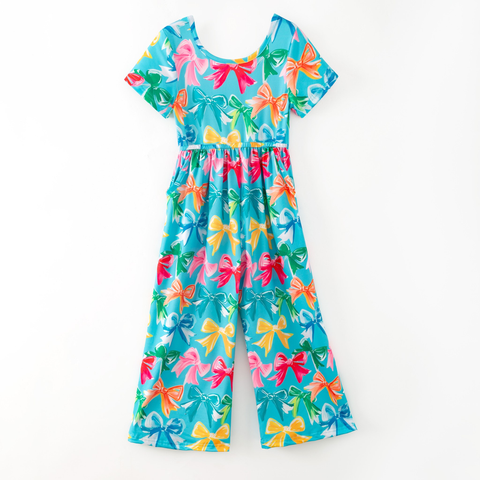 Preorder 10.03 MOQ 5 pcs SR3213 Bows Colorful Girl's Jumpsuit