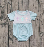 Preorder Samples SR3215 Embroidery Easter He is risen Blue Baby Boys Romper