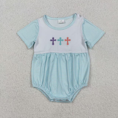 SR3215 Embroidery Easter He is risen Blue Baby Boys Romper