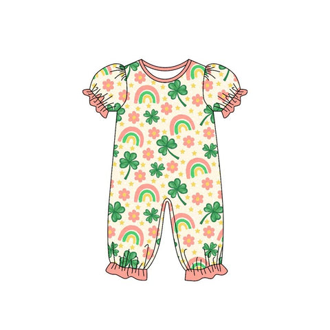 Preorder 10.06 MOQ 5 pcs SR3225 Rainbow Leaf Flower Baby Girls Romper