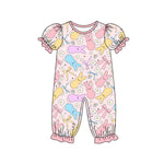 Preorder 10.08 MOQ 5 pcs SR3226 Easter Rabbit Bows Flower Baby Girls Romper