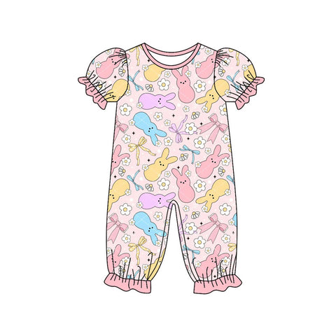 Preorder 10.08 MOQ 5 pcs SR3226 Easter Rabbit Bows Flower Baby Girls Romper