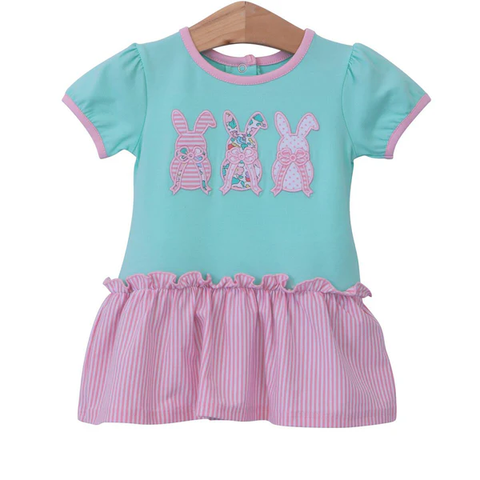 Preorder 10.10 MOQ 5 pcs SR3231 Easter Rabbit Bows Pink Baby Girls Romper
