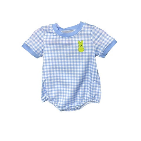 Preorder 10.13 MOQ 5 pcs SR3233 Easter Bunny Rabbit Blue Plaid Baby Boys Romper