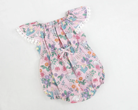 Preorder 10.14 MOQ 5 pcs SR3234 Easter Rabbit Flower Pink Baby Girls Bubble Romper