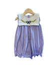 Preorder Samples SR3235 Embroidery Mardi Gras Bows Purple Baby Girls Bubble Romper