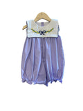 Preorder Samples SR3235 Embroidery Mardi Gras Bows Purple Baby Girls Bubble Romper
